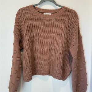 Jessica Simpson Dusty Rose Pom-Pom Sleeve Crewneck Sweater